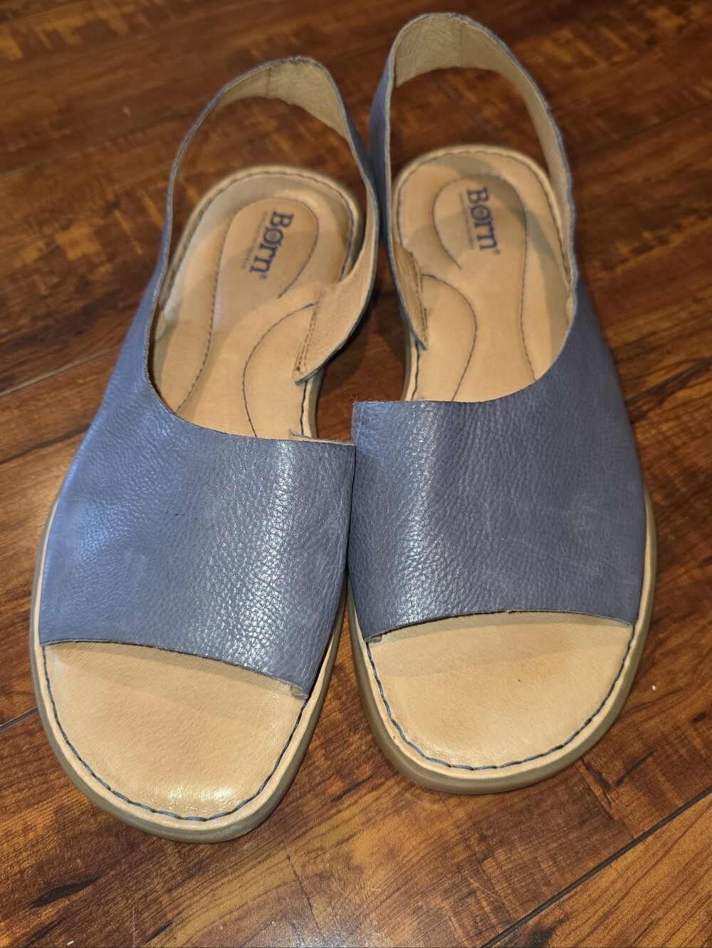 Born Inlet Bluish Grey Leather Open-Toe Slingback Sandals
